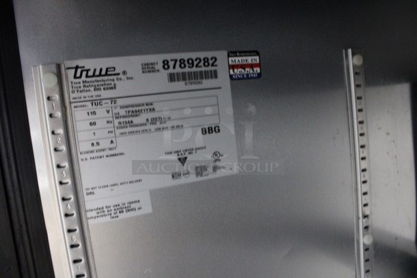 2016 True Model TUC-72 Stainless Steel Commercial 3 Door Undercounter Cooler on Commercial Casters. 115 Volts, 1 Phase. 72.5x30x36. Tested and Working! - Image 4 of 8