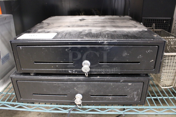 2 Black Metal Cash Drawers. 16x16.5x4.5. 2 Times Your Bid!