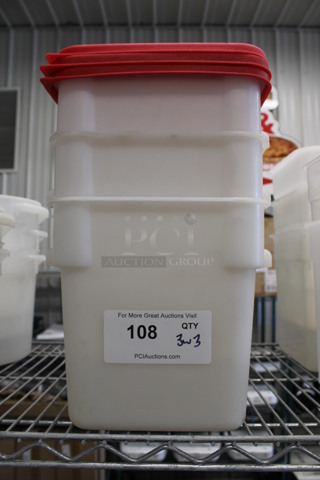 3 Poly Containers w/ 3 Red Lids. 9x9x9. 3 Times Your Bid!