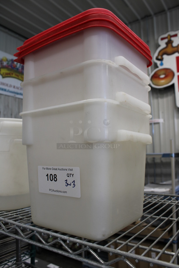 3 Poly Containers w/ 3 Red Lids. 9x9x9. 3 Times Your Bid! - Image 2 of 2