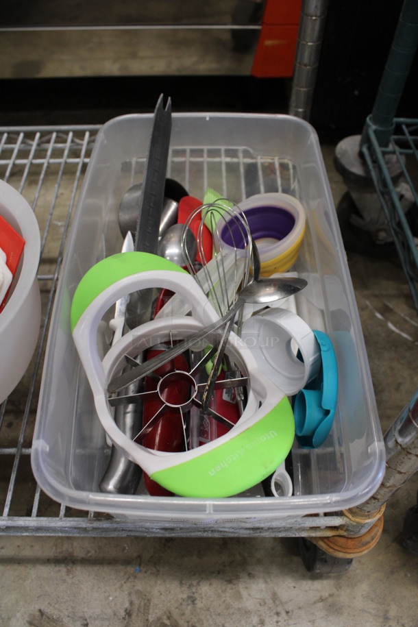 ALL ONE MONEY! Lot of Various Utensils Including Apple Corer and Whisk in Poly Bin! - Image 1 of 4