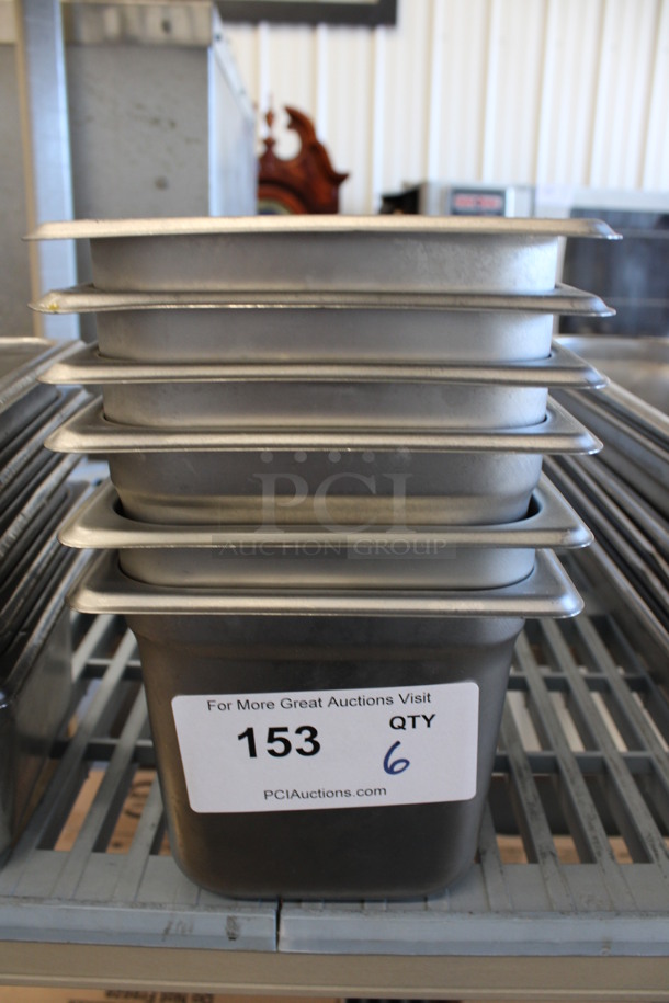 6 Stainless Steel 1/6 Size Drop In Bins. 1/6x6. 6 Times Your Bid!