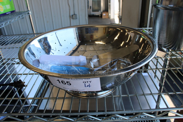 ALL ONE MONEY! Lot of Metal Lifter and Scooper in Metal Colander! 14x13x5 - Image 1 of 4