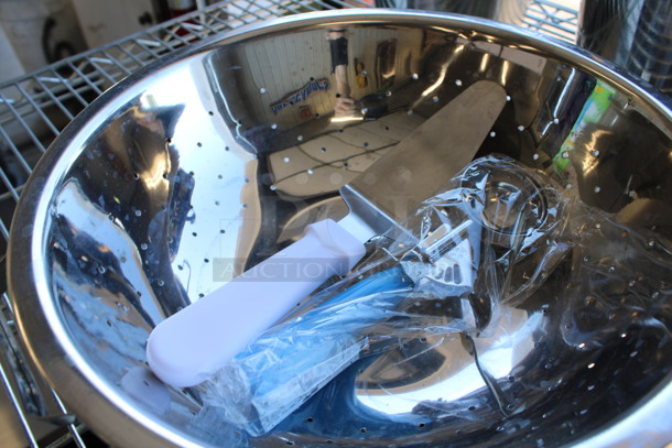 ALL ONE MONEY! Lot of Metal Lifter and Scooper in Metal Colander! 14x13x5 - Image 2 of 4