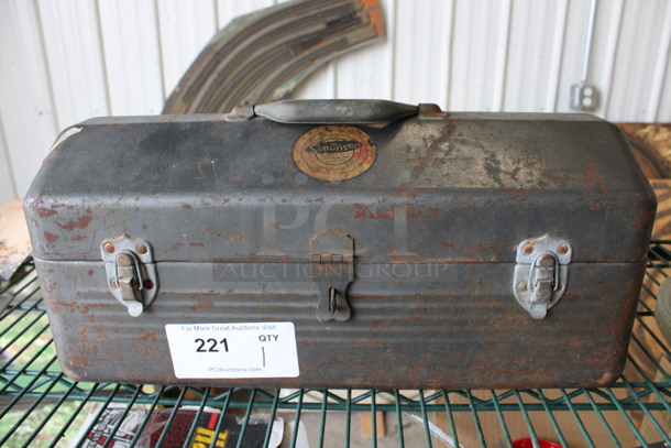 Simonsen Gray Metal Toolbox w/ Contents. 18.5x7.5x9