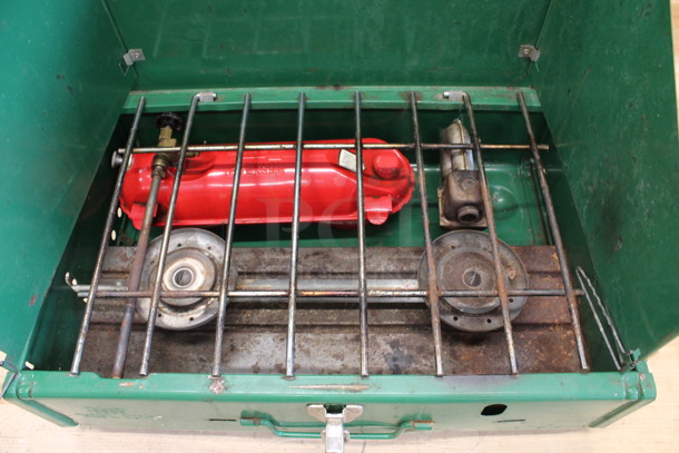 IN ORIGINAL BOX! Coleman Green Metal Countertop 2 Burner Camping Range. 12x18x5 - Image 2 of 6