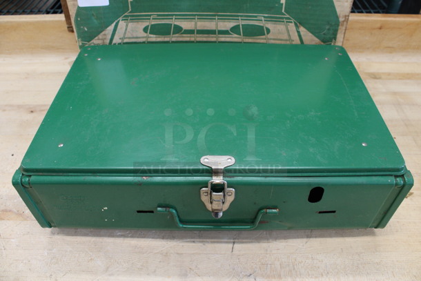IN ORIGINAL BOX! Coleman Green Metal Countertop 2 Burner Camping Range. 12x18x5 - Image 4 of 6