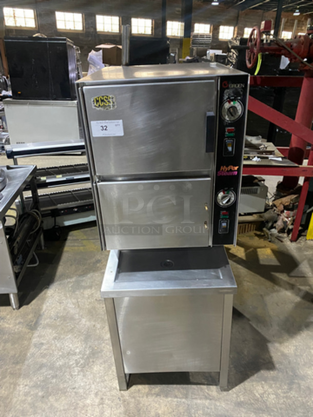 Groen Natural Gas Powered Dual Cabinet Convection Steamer! Hyper Steam Series! Model HY-6G Steamer Serial 601561HC! On Legs!   