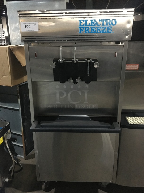 SWEET! Electro Freeze 3 Handle Electric Power Soft Serve/Yogurt Machine! All Stainless Steel! On Casters!