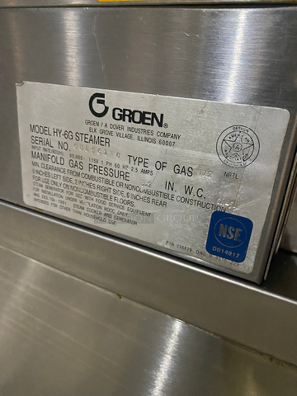 Groen Natural Gas Powered Dual Cabinet Convection Steamer! Hyper Steam Series! Model HY-6G Steamer Serial 601561HC! On Legs!    - Image 8 of 9