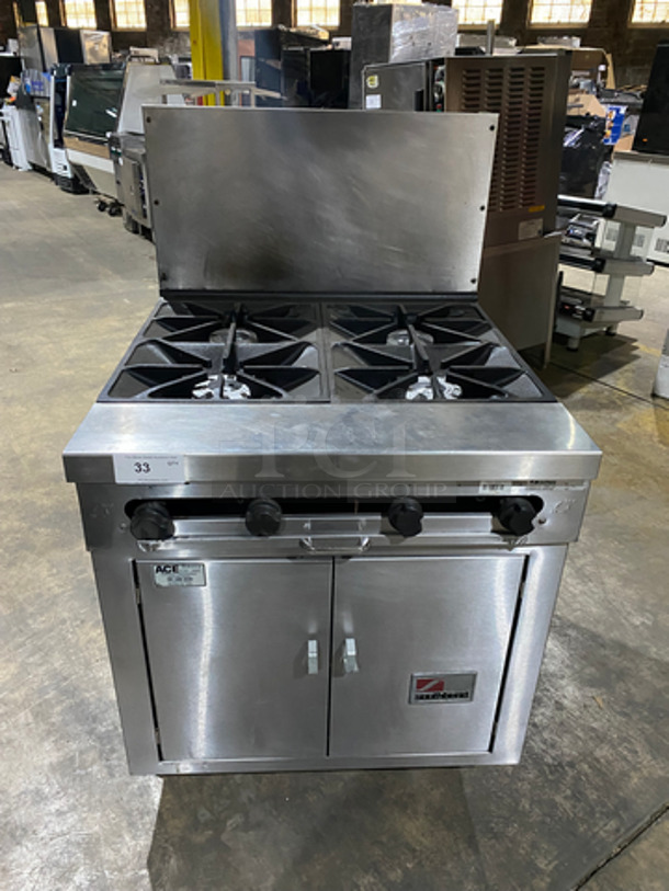 Amazing! Southbend Natural Gas Powered WIDE BODY 4 Burner Stove! With Underneath Storage Space! With Raised Back Splash! On Commercial Casters! Working When Removed! 
