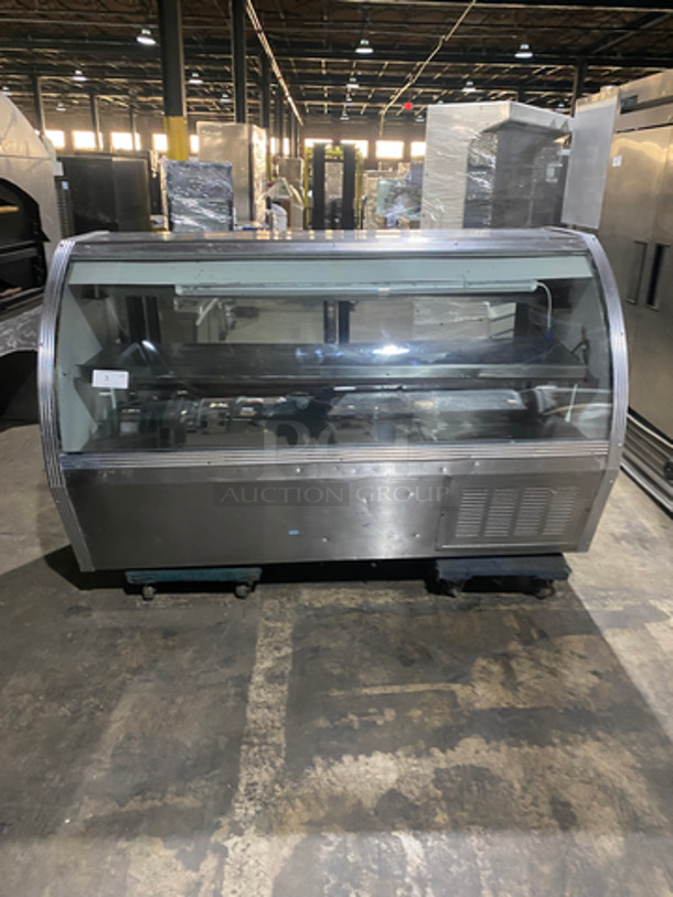 2007 Leader Commercial Refrigerated Bakery/Deli Case! With Curved Front Glass! With 2 Sliding Rear Access Doors! All Stainless Steel Body! Model CDL72 Serial PQ101363! 115V 1Phase! 
