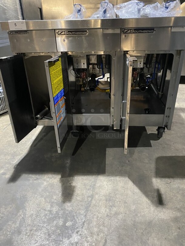 WOW! Southbend Natural Gas Powered PRO SERIES Dual Bay 4 Burner Deep Fat Fryer! With Dump Station! High Recovery! With New Baskets! All S.S.! On Commercial Casters!  - Image 7 of 12