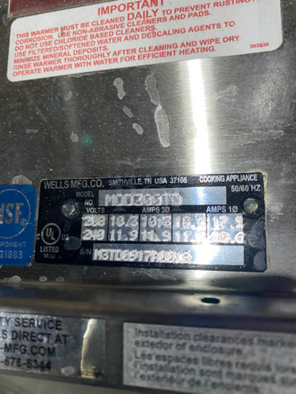 NICE! Wells Commercial 3 Drop In Steam Table! All Stainless Steel! 208/240 Volts   - Image 6 of 6