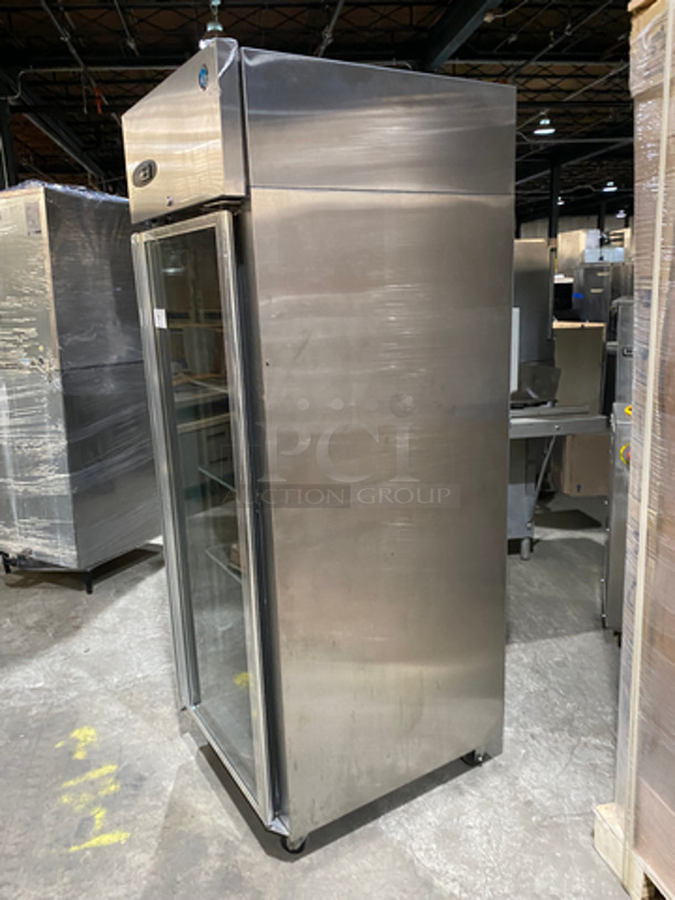 Hoshizaki Commercial Single Door Reach In Cooler Merchandiser! All Stainless Steel! With 3 Poly Coated Racks! On Casters! Model CR1S-FGECR - Image 2 of 9