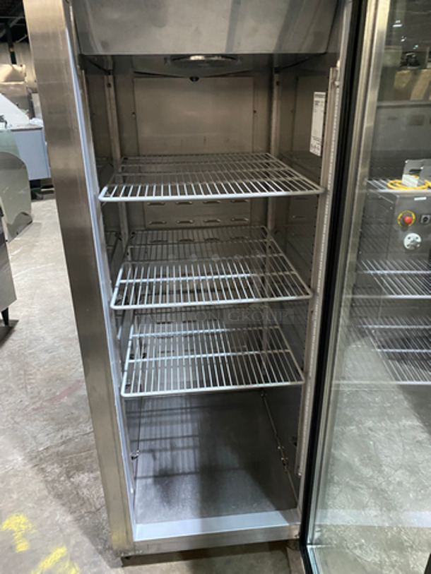 Hoshizaki Commercial Single Door Reach In Cooler Merchandiser! All Stainless Steel! With 3 Poly Coated Racks! On Casters! Model CR1S-FGECR - Image 5 of 9