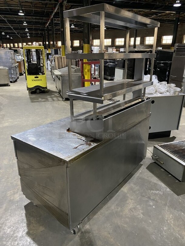 Randell All Stainless Steel Refrigerated 6 Drawer Sandwich Prep Table/Bain Marie! With Open Work Space! With 6 Pull Out Refrigerated Draws! With Triple Overhead Shelf!  115V 1 Phase! On Casters!  - Image 3 of 8