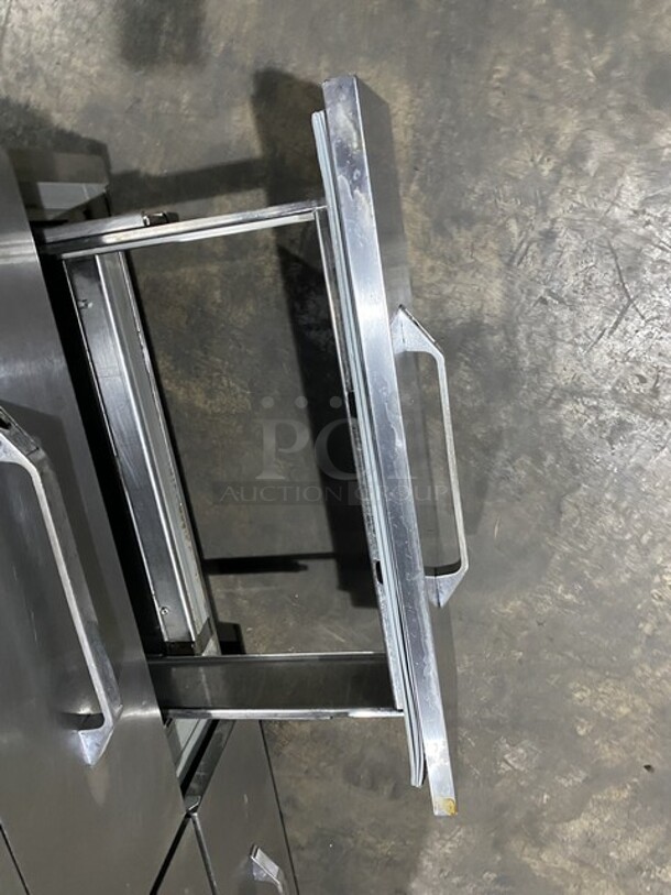 Randell All Stainless Steel Refrigerated 6 Drawer Sandwich Prep Table/Bain Marie! With Open Work Space! With 6 Pull Out Refrigerated Draws! With Triple Overhead Shelf!  115V 1 Phase! On Casters!  - Image 6 of 8