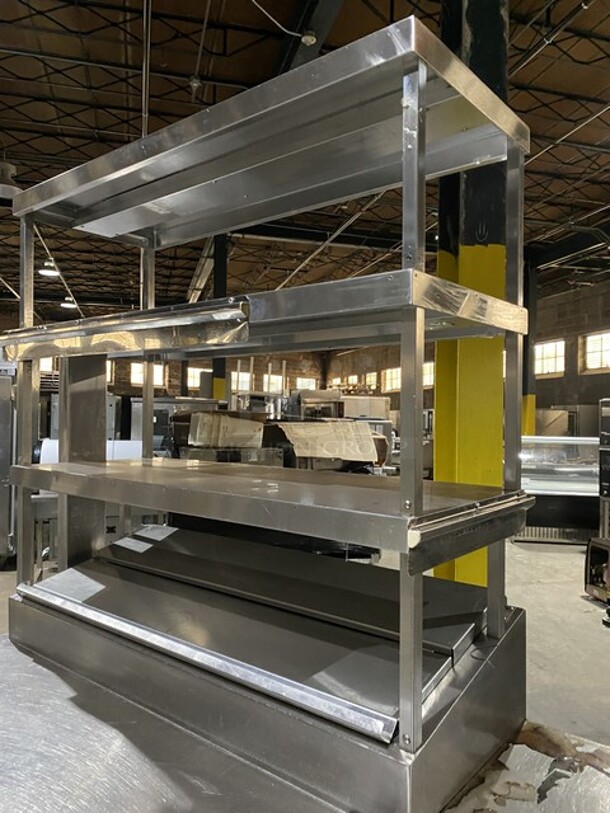 Randell All Stainless Steel Refrigerated 6 Drawer Sandwich Prep Table/Bain Marie! With Open Work Space! With 6 Pull Out Refrigerated Draws! With Triple Overhead Shelf!  115V 1 Phase! On Casters!  - Image 7 of 8