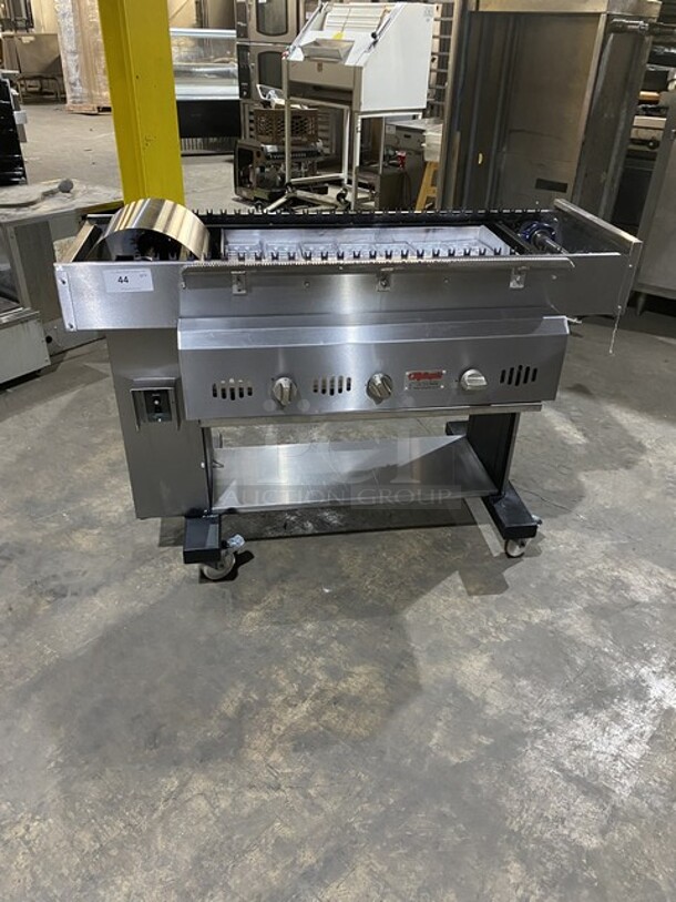 Amazing! RARE FIND! ROTOQUIP Natural Gas Powered SKEWER Style Char Broiler Grill! With Automated Hands Free Spinner! Model CON25X14 Serial 25X14110V0001A! On Casters! 