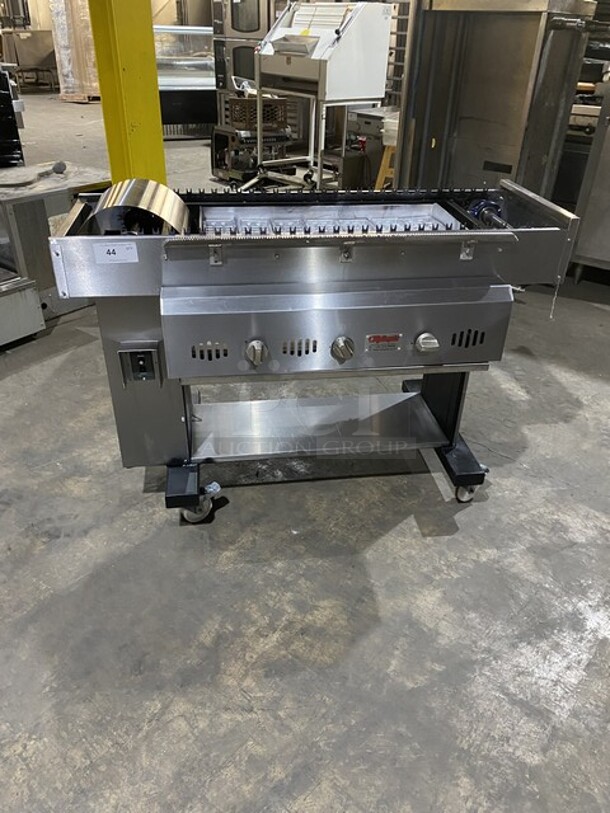 Amazing! RARE FIND! ROTOQUIP Natural Gas Powered SKEWER Style Char Broiler Grill! With Automated Hands Free Spinner! Model CON25X14 Serial 25X14110V0001A! On Casters!  - Image 1 of 12