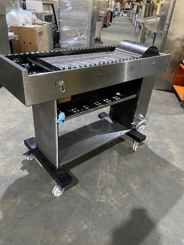 Amazing! RARE FIND! ROTOQUIP Natural Gas Powered SKEWER Style Char Broiler Grill! With Automated Hands Free Spinner! Model CON25X14 Serial 25X14110V0001A! On Casters!  - Image 3 of 12