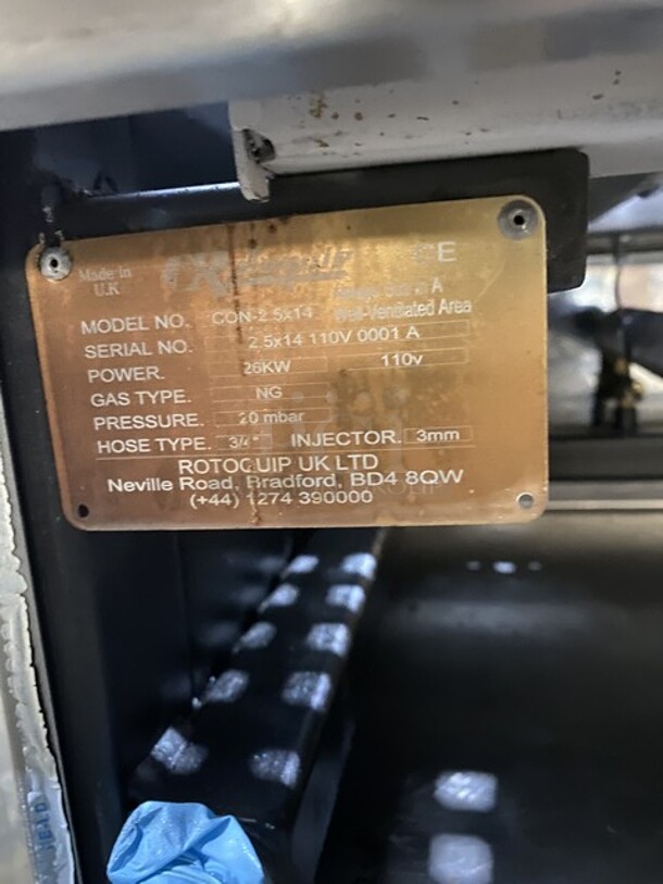 Amazing! RARE FIND! ROTOQUIP Natural Gas Powered SKEWER Style Char Broiler Grill! With Automated Hands Free Spinner! Model CON25X14 Serial 25X14110V0001A! On Casters!  - Image 10 of 12