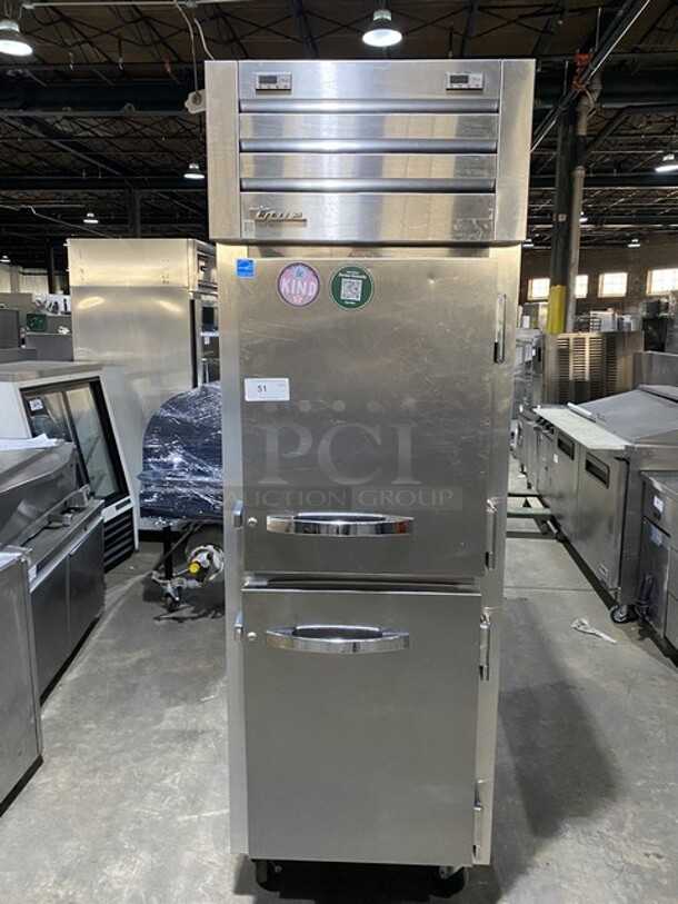 Amazing! 2016 Late Model! True 2 Door Reach In Cooler & Freezer Combo! Dual Zone! Model STG1DT-2HS Serial 8629915! 115V 1 Phase!  On Commercial Casters! Working When Removed!  - Image 1 of 9
