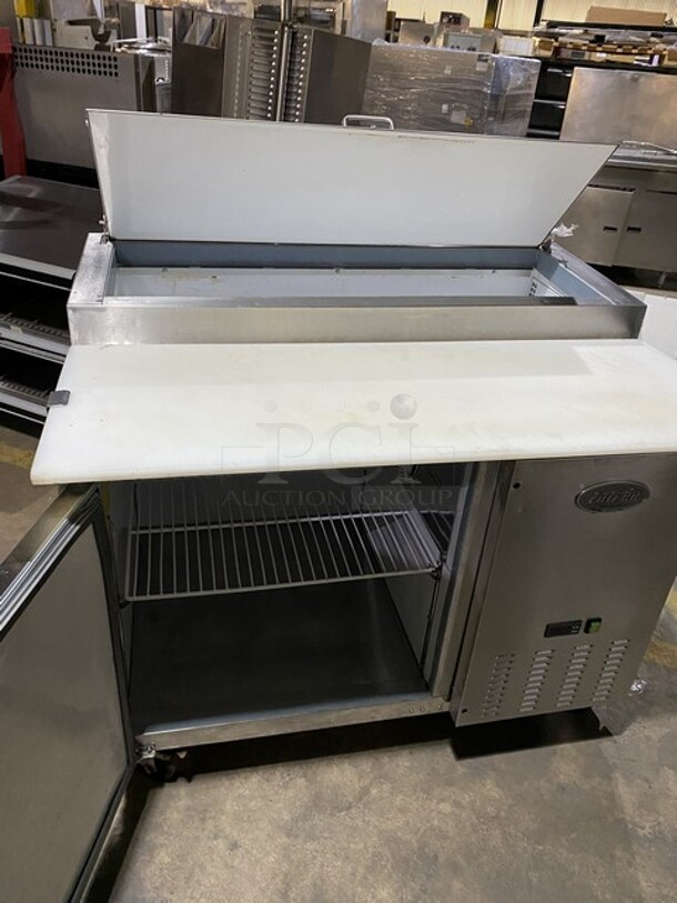 Nice! Entree Refrigerated 44 Inch Pizza Prep Table! With Cold Top! Model P44! 115V 1 Phase! On Commercial Casters!  - Image 5 of 10