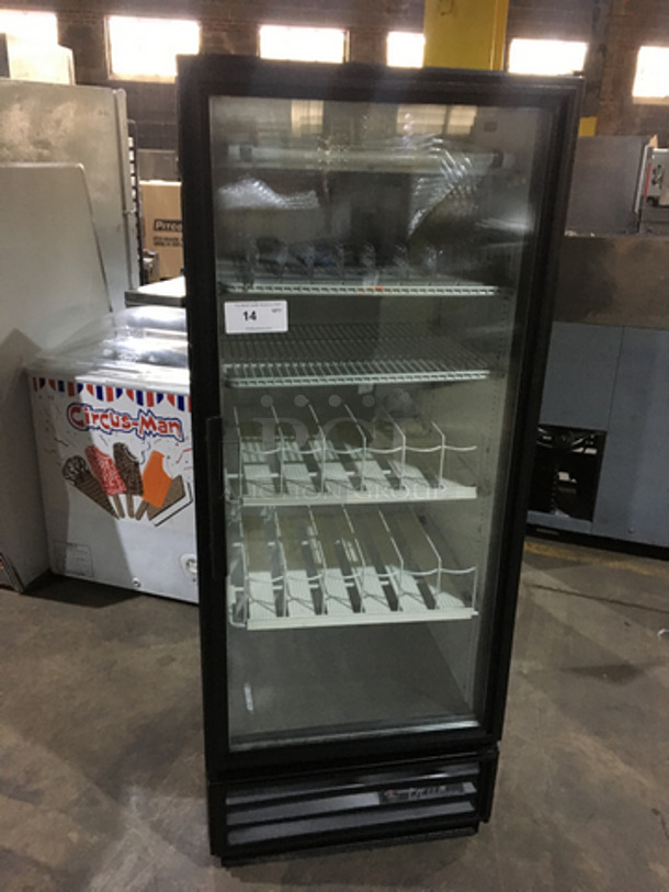 True One Glass Door Reach In Cooler Merchandiser! Model GDM12 Serial 13074228! 115V 1 Phase! With Poly Coated Racks! 