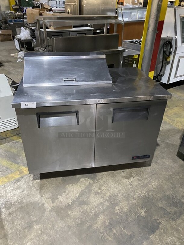 Wow! True All Stainless Steel Refrigerated Bain Marie Prep Table! Model TSSU-48-08 Serial 7493962! 115V 1 Phase! On Commercial Casters!   - Image 1 of 9