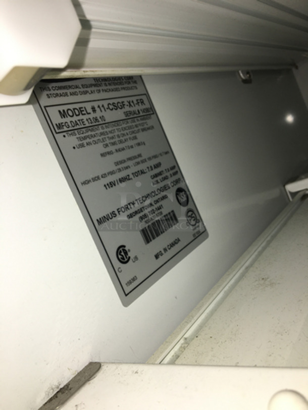 Nice! Minus Forty Technologies One Glass Door Freezer Merchandiser! With Racks! Model 11-CSGF-X1-FR Serial 145801! 115V 1 Phase! Working When Removed! On Legs! - Image 6 of 7