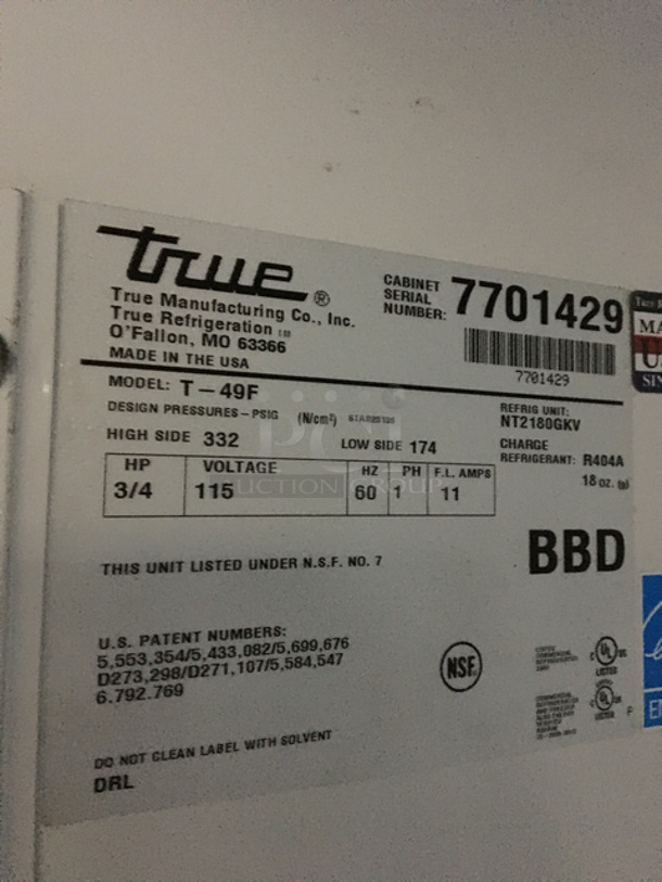 FAB! True 2 Door All Solid Stainless Steel Reach-In Freezer! On Casters! Model T-49F! 115 Volts 1 Phase!    - Image 8 of 9