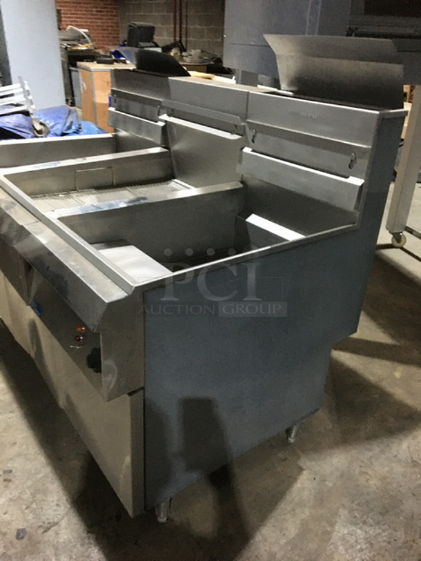 Pitco Frialator 2 Natural Gas Powered 75 LBS Deep Fat Fryers! With Dump Station! All Stainless Steel! All 3 On Legs! - Image 2 of 12