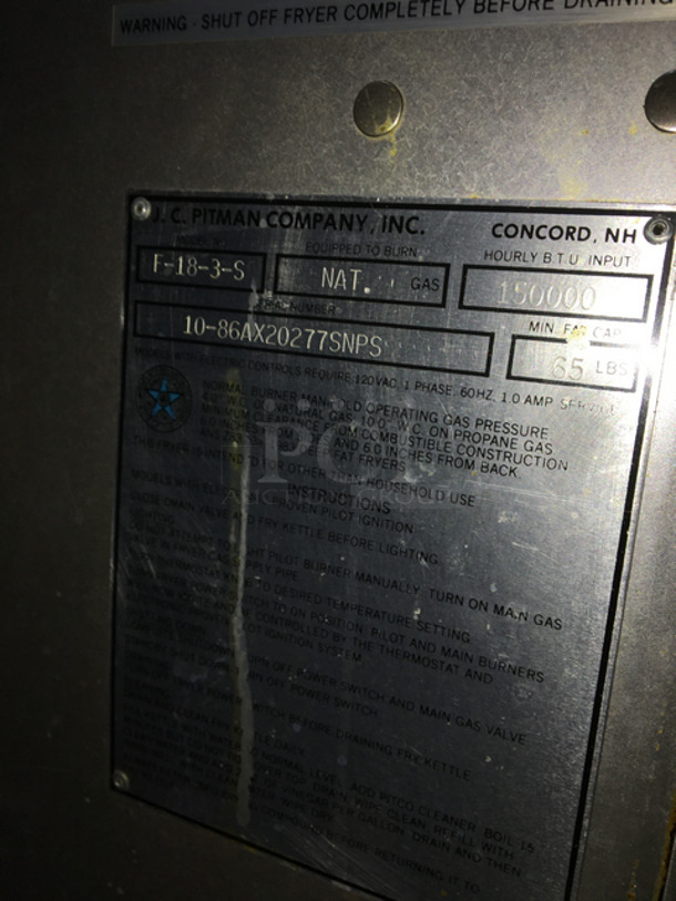 Pitco Frialator 2 Natural Gas Powered 75 LBS Deep Fat Fryers! With Dump Station! All Stainless Steel! All 3 On Legs! - Image 11 of 12