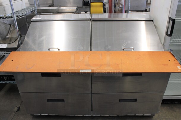 2016 Delfield Model D4460N-24M-A21 Stainless Steel Commercial Sandwich Salad Prep Table Bain Marie Mega Top w Cutting Board and 4 Drawers on Commercial Casters. 115 Volts, 1 Phase. 61x40x45. Tested and Powers On But Does Not Get Cold