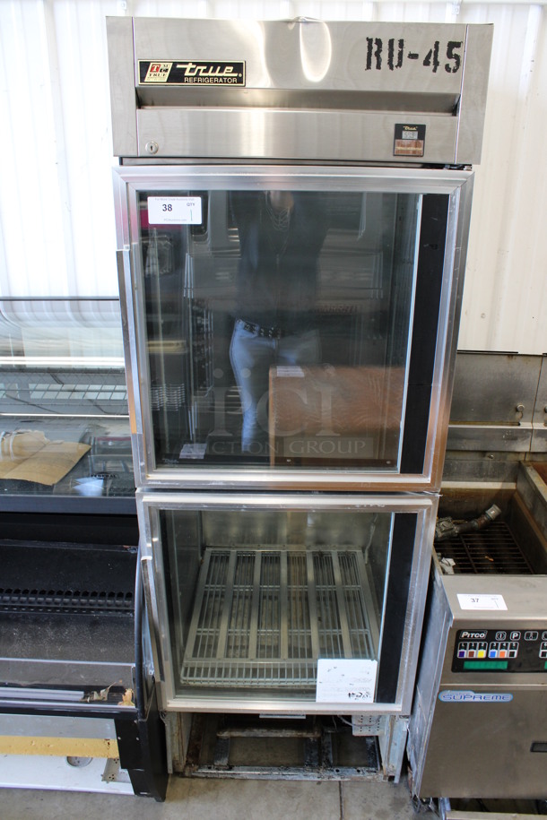 True Model TS-23G-2 Stainless Steel Commercial 2 Half Size Door Reach In Cooler Merchandiser. 115 Volts, 1 Phase. 27x32x79. Tested and Working!