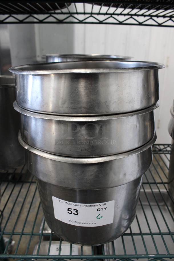 6 Stainless Steel Cylindrical Bins. 9.5x9.5x8.5. 6 Times Your Bid!