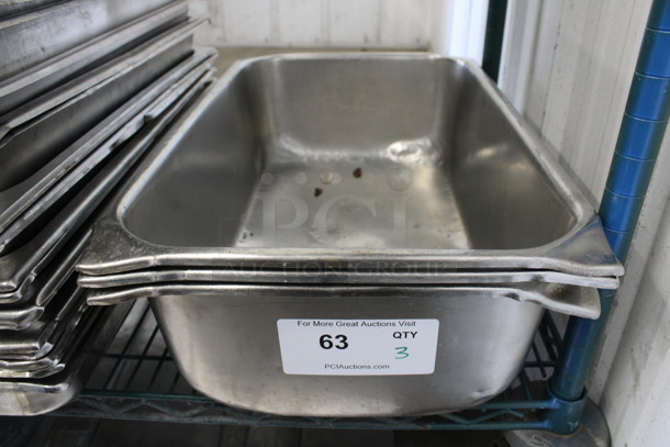 3 Stainless Steel Full Size Drop In Bins. 1/1x6. 3 Times Your Bid!