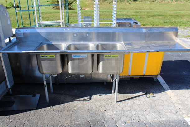 Eagle Stainless Steel Commercial 3 Bay Sink w/ Dual Drainboards. 109x25x48. Bays 16x19x13. Drainboards 16x21x1, 37x21x1