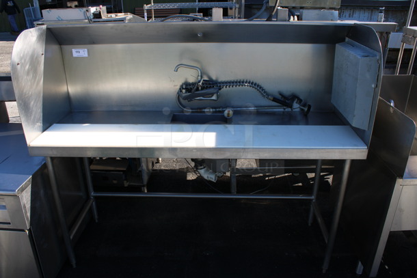 Stainless Steel Commercial Table w/ Faucet, Cutting Board and Back/Side Splash Guards. 72x24x61