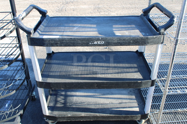 Winco Black Poly 3 Tier Cart w/ Push Handles on Commercial Casters. 40x20x39
