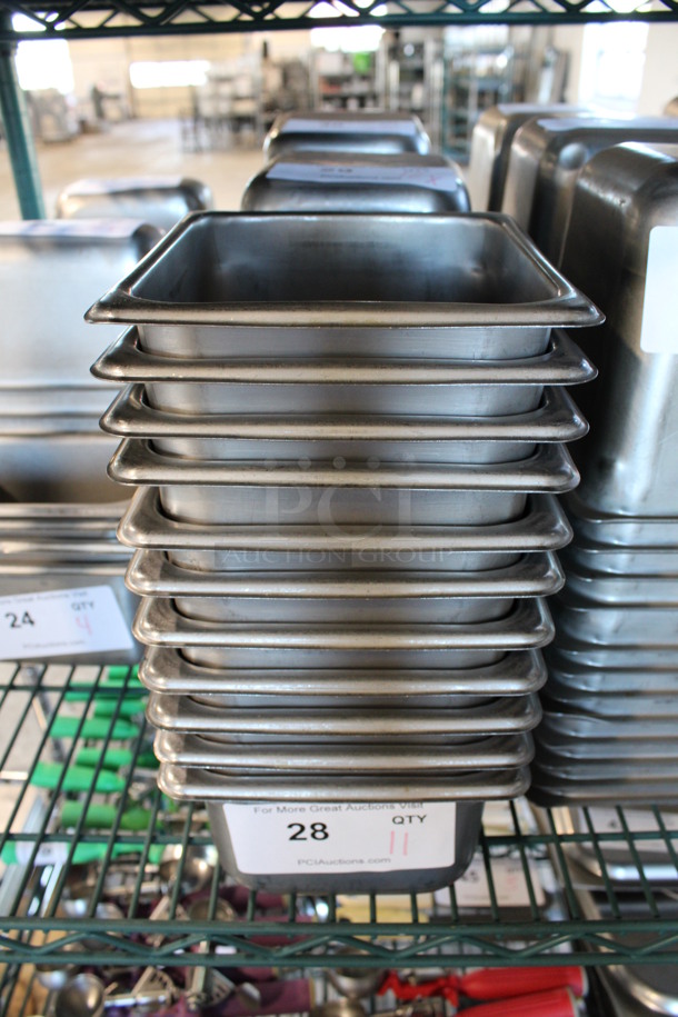 11 Stainless Steel 1/6 Size Drop In Bins. 1/6x4. 11 Times Your Bid!