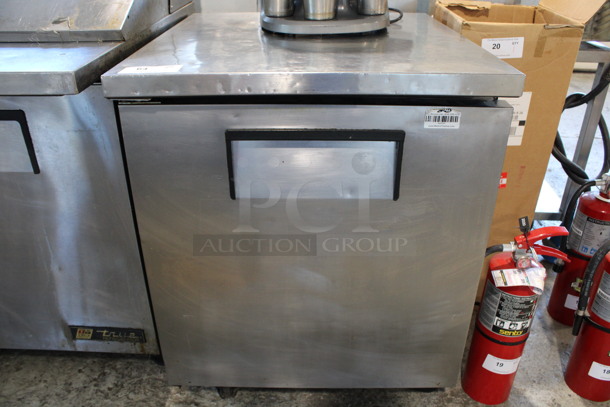 True Model TUC-27 Stainless Steel Commercial Single Door Undercounter Cooler on Commercial Casters. 115 Volts, 1 Phase. 27.5x30x35.5. Tested and Powers On But Does Not Get Cold