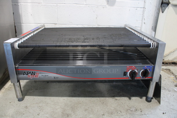 APW Wyott Model HRS-75 5T Stainless Steel Commercial Countertop Hot Dog Roller. 208/240 Volts, 1 Phase. 36x29.5x16