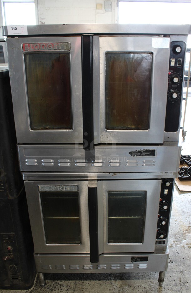 2 Blodgett Stainless Steel Commercial Natural Gas Powered Full Size Convection Ovens w/ View Through Doors, Metal Oven Racks and Thermostatic Controls. 38x38x71. 2 Times Your Bid!