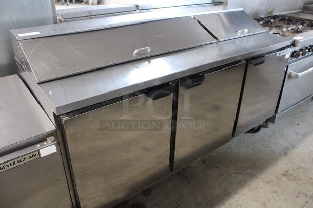 Beverage Air Model SPE72-18 Stainless Steel Commercial Sandwich Salad Prep Table Bain Marie Mega Top on Commercial Casters. 115 Volts, 1 Phase. 72x28x42. Tested and Working!
