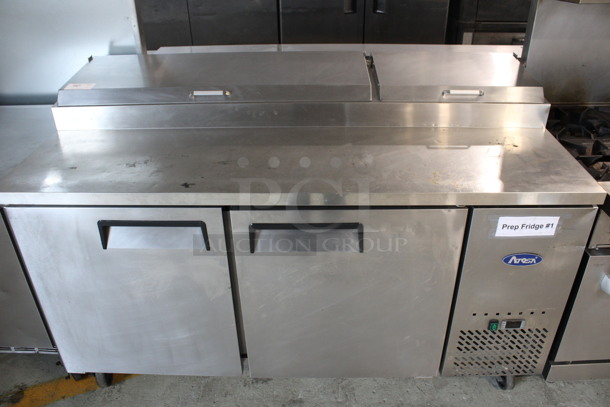 2017 Atosa Model MPF8202GR Stainless Steel Commercial Pizza Prep Table on Commercial Casters. 115 Volts, 1 Phase. 67x34x44. Tested and Working!