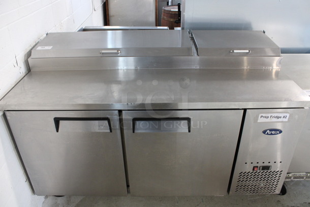 2017 Atosa Model MPF8202 Stainless Steel Commercial Pizza Prep Table on Commercial Casters. 115 Volts, 1 Phase. 67x34x44. Tested and Working!