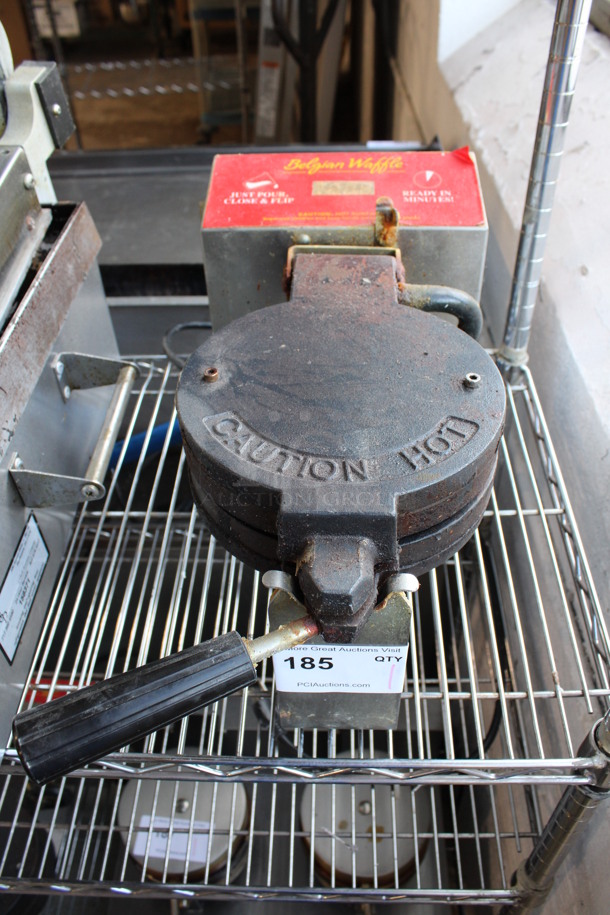 Model LW-BE-EXP Metal Commercial Countertop Belgian Waffle Iron. 110 Volts, 1 Phase. 9x20x10. Tested and Working!